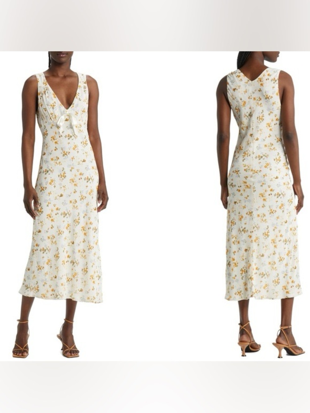 NWT! Reformation Janis Yellow Floral 
 Bohemian Bow Slip Midi Dress Size XL